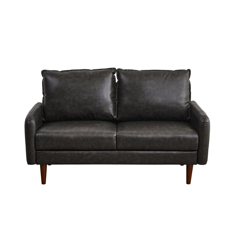 Pemberly Row Faux Leather Loveseat Modern Sofa for Living Room Office Gray