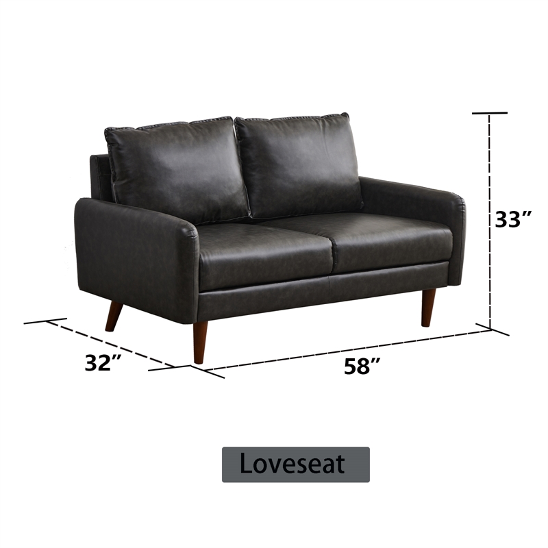 Pemberly Row Faux Leather Loveseat Modern Sofa for Living Room Office Gray