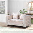 Pemberly Row Velvet Sofa Modern Loveseat with Button-Tufted & Metal Legs Beige