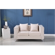 Pemberly Row Velvet Sofa Modern Loveseat with Button-Tufted & Metal Legs Beige