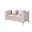 Pemberly Row Velvet Sofa Modern Loveseat with Button-Tufted & Metal Legs Beige