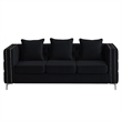Pemberly Row Velvet Sofa Modern Couch with Button-Tufted Metal Legs Black