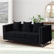 Pemberly Row Velvet Sofa Modern Couch with Button-Tufted Metal Legs Black