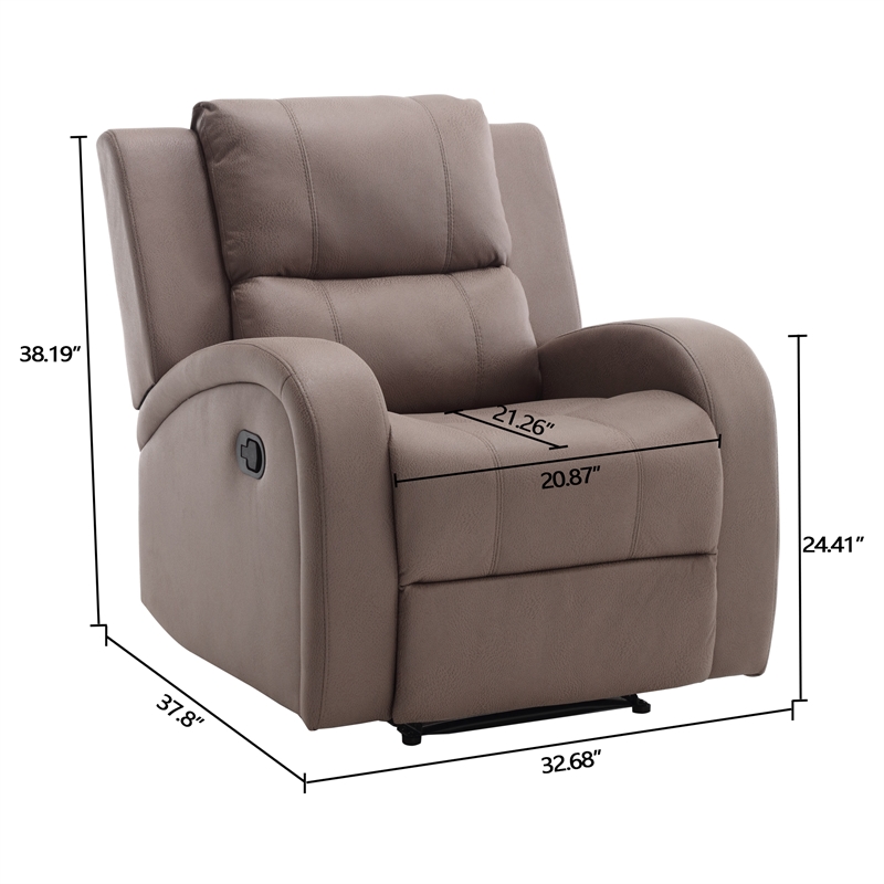 Pemberly Row Modern Recliner Chair Adjustable Fabric Single Sofa Brown