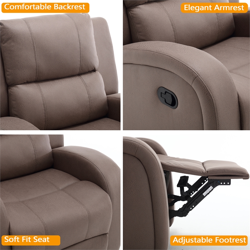 Pemberly Row Modern Recliner Chair Adjustable Fabric Single Sofa Brown