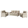 Pemberly Row 3 Piece Sofa Set Linen Recliner Chair&Loveseat&Sofa-Light Camel