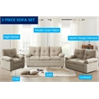 Pemberly Row 3 Piece Sofa Set Linen Recliner Chair&Loveseat&Sofa-Light Camel