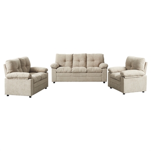 Pemberly Row 3 Piece Sofa Set Linen Recliner Chair&Loveseat&Sofa-Light Camel