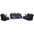 Pemberly Row PU Leather 3 Pcs Power Reclining Multi-functional Sofa Set - Black