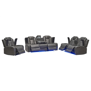 Pemberly Row PU Leather 3 Pcs Power Reclining Multi-functional Sofa Set - Gray