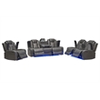 Pemberly Row PU Leather 3 Pcs Power Reclining Multi-functional Sofa Set - Gray