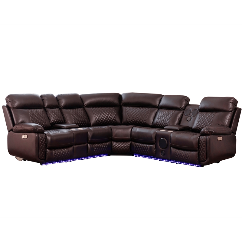 Pemberly Row PU Leather Modern Sofa Power Reclining Multi-Functional Couch-Brown