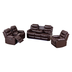 Pemberly Row Leather Multi Functional Sofa Set Reclining Living Room Set Brown