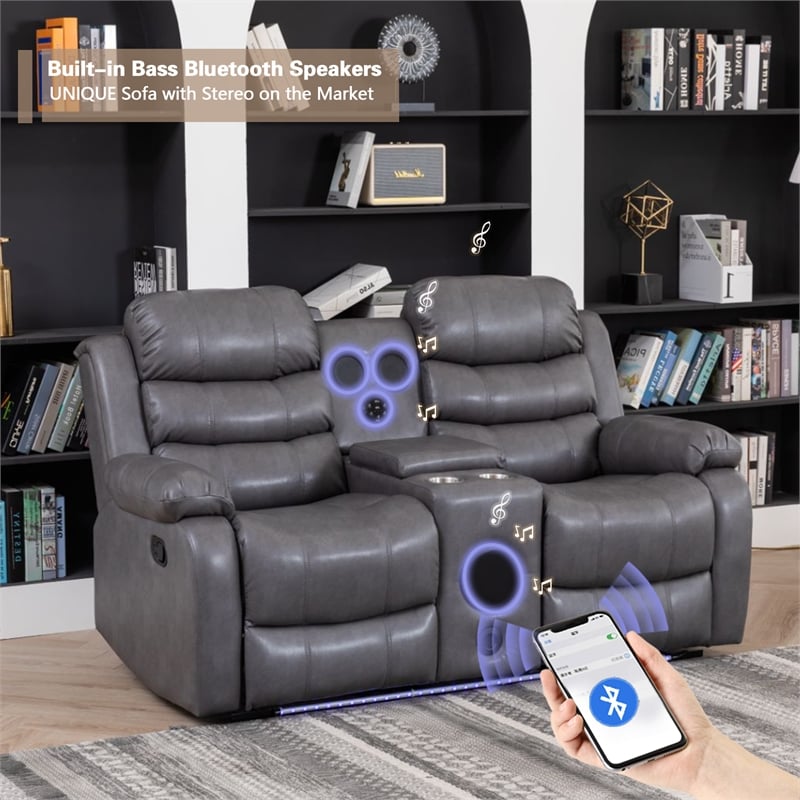 Pemberly Row PU Leather Multi Functional Sofa Set Reclining Living Room Set Gray