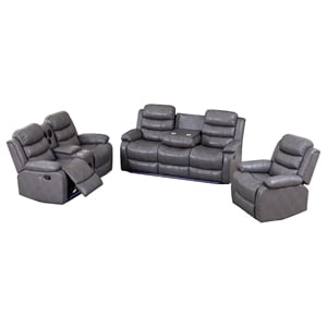Pemberly Row PU Leather Multi Functional Sofa Set Reclining Living Room Set Gray