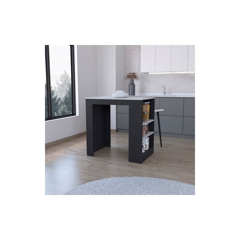 Pemberly Row Kitchen Island Engineered Wood Black IMarble Color Finish