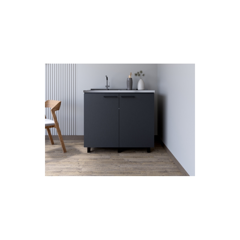 Pemberly Row Contemporary Utility Sink Cabinet Engineered Wood Black