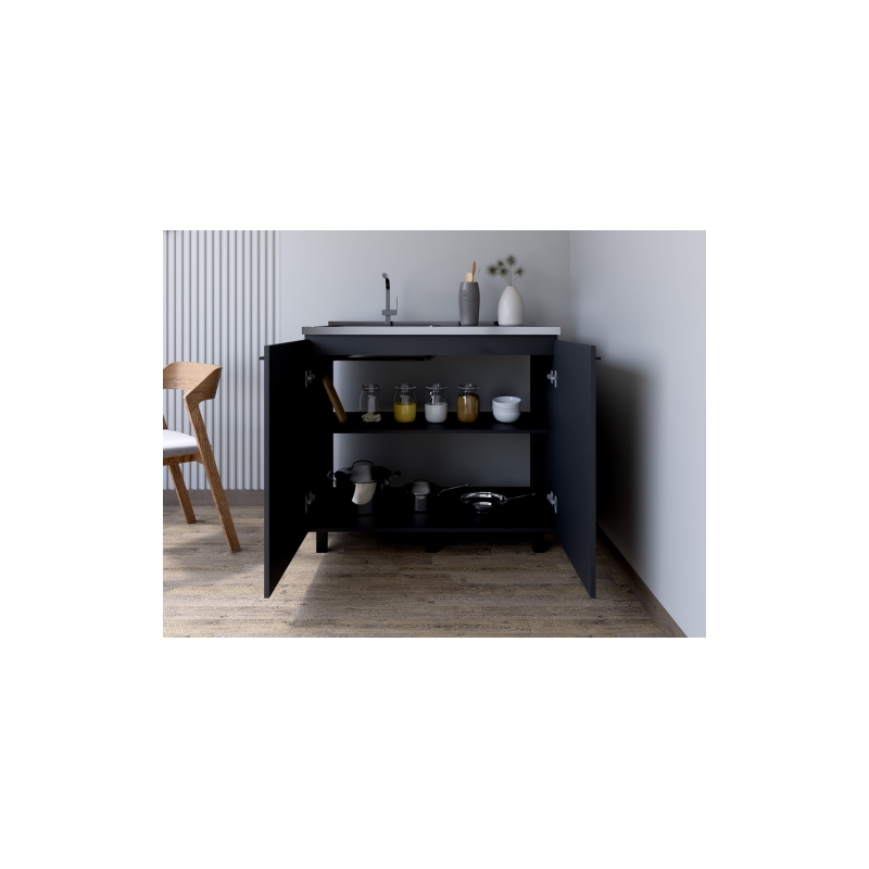 Pemberly Row Contemporary Utility Sink Cabinet Engineered Wood Black