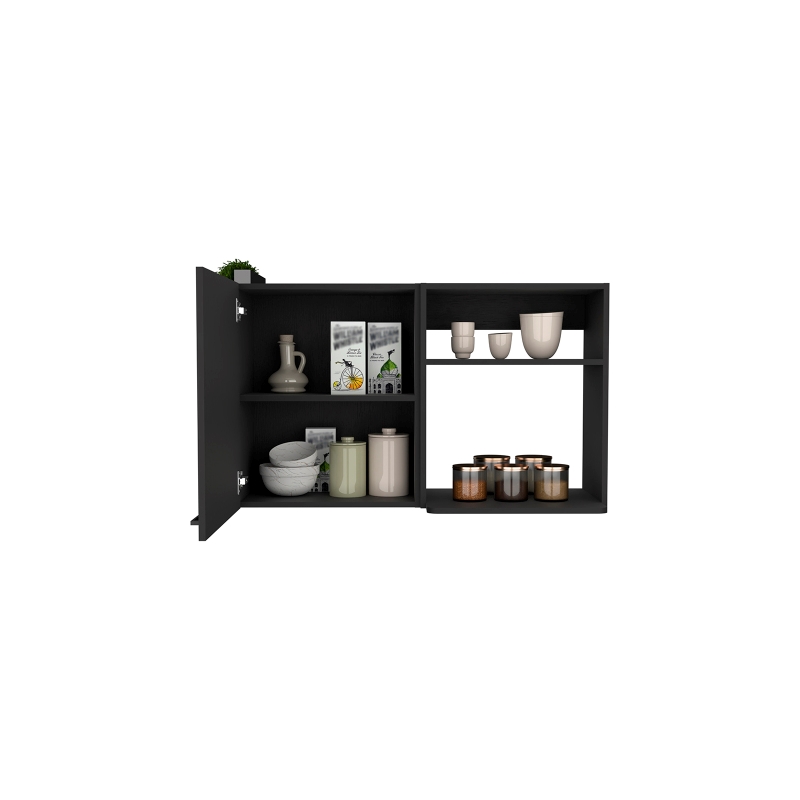 Pemberly Row Contemporary Wall Cabinet Engineered Wood Black