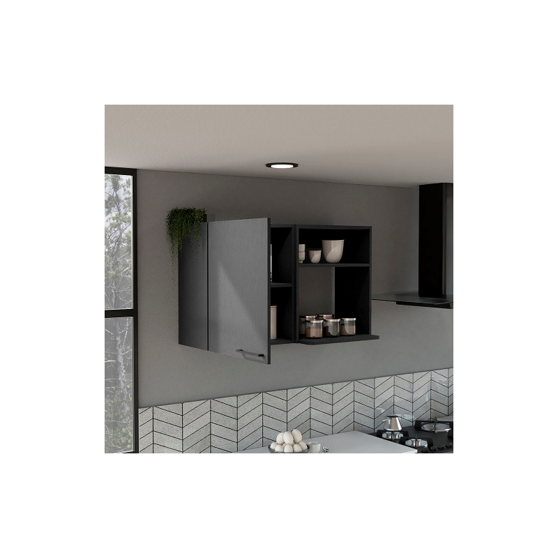 Pemberly Row Contemporary Wall Cabinet Engineered Wood Black