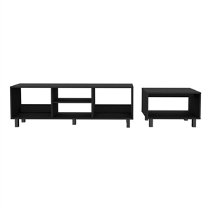 Pemberly Row Contemporary 2-Piece Living Room Set Engineered Wood Black