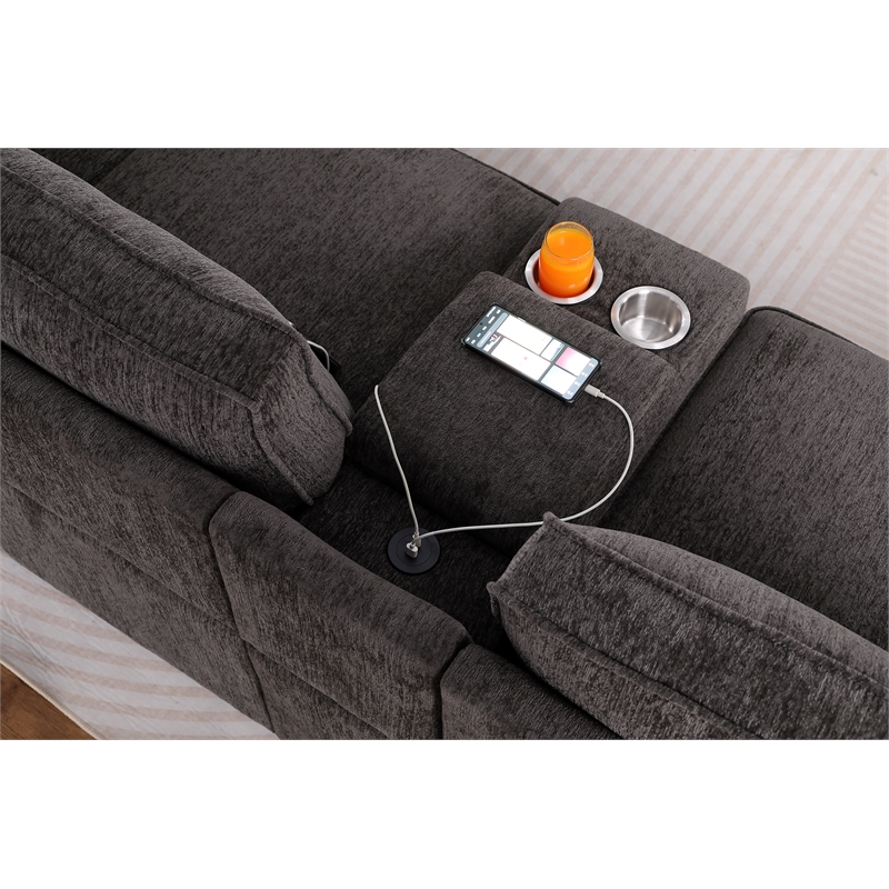 Pemberly Row Chenille Sofa Pull out Sofabed & Multifunctional Console-Brown