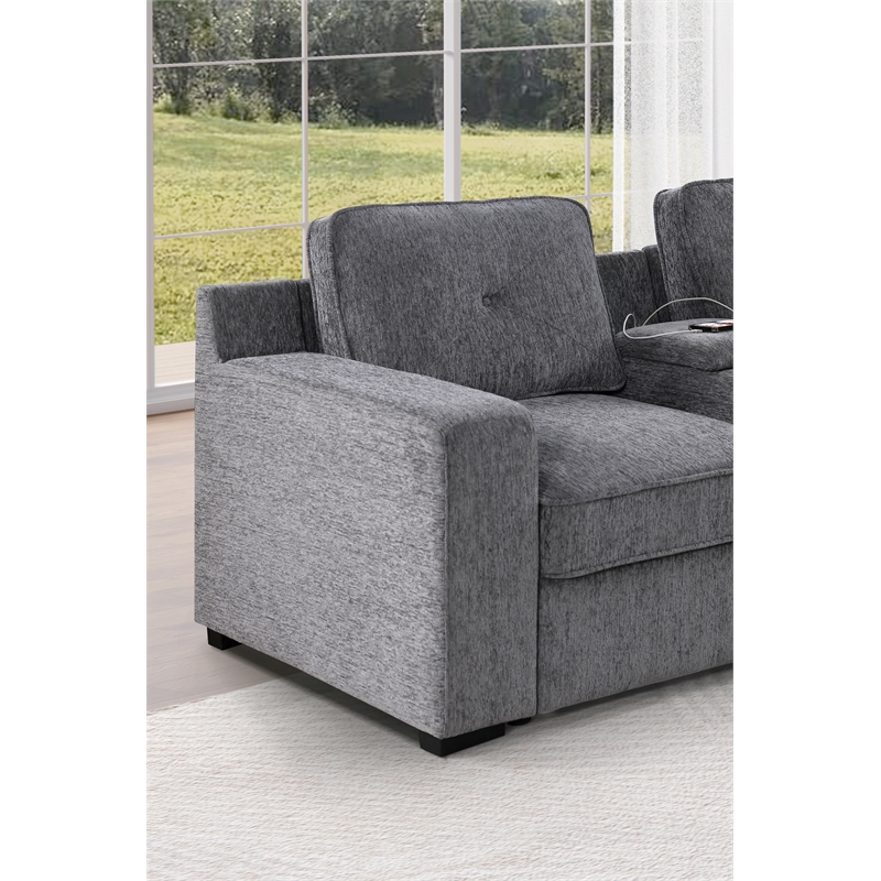 Pemberly Row Chenille Sofa Pull out Sofabed & Multifunctional Console-Gray
