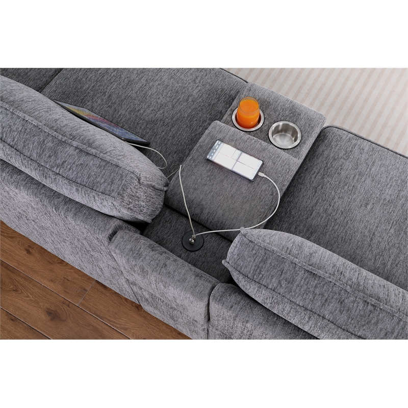 Pemberly Row Chenille Sofa Pull out Sofabed & Multifunctional Console-Gray