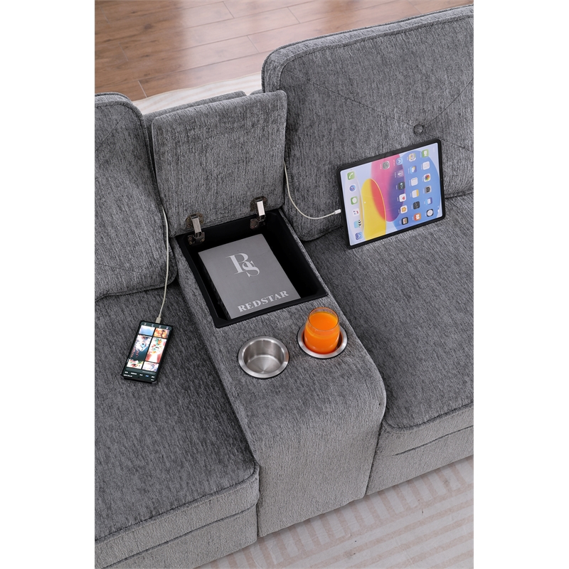 Pemberly Row Chenille Sofa Pull out Sofabed & Multifunctional Console-Gray