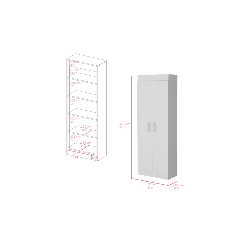 Pemberly Row Contemporary Pantry Cabinet Engineered Wood White