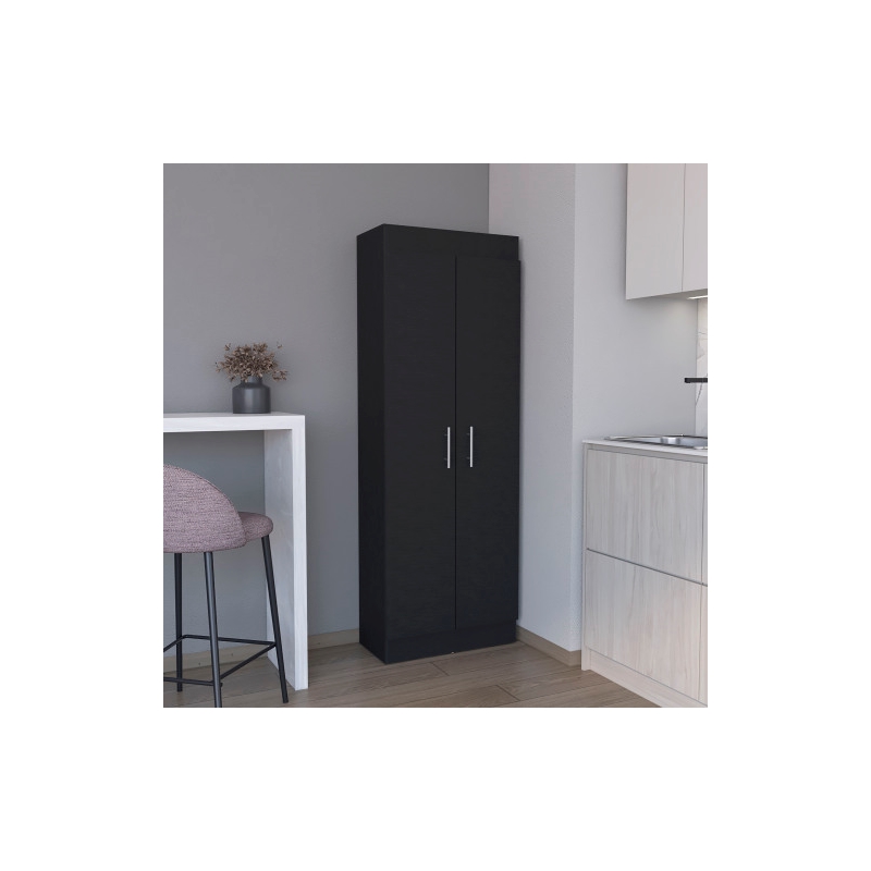 Pemberly Row Contemporary Pantry Cabinet Engineered Wood Black