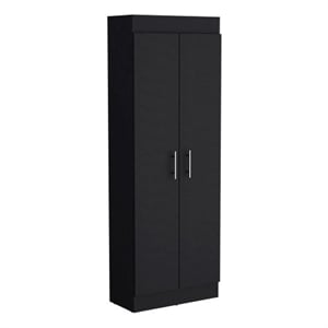 Pemberly Row Contemporary Pantry Cabinet Engineered Wood Black