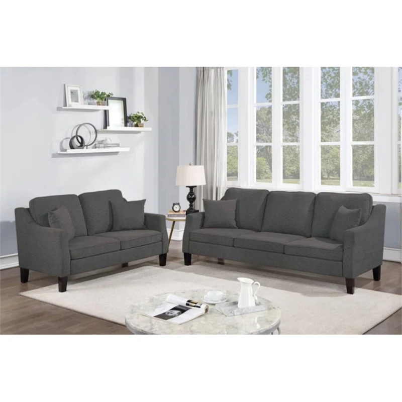 Pemberly Row Classic Harmony Solid Wood Sofa & Loveseat Set in Black