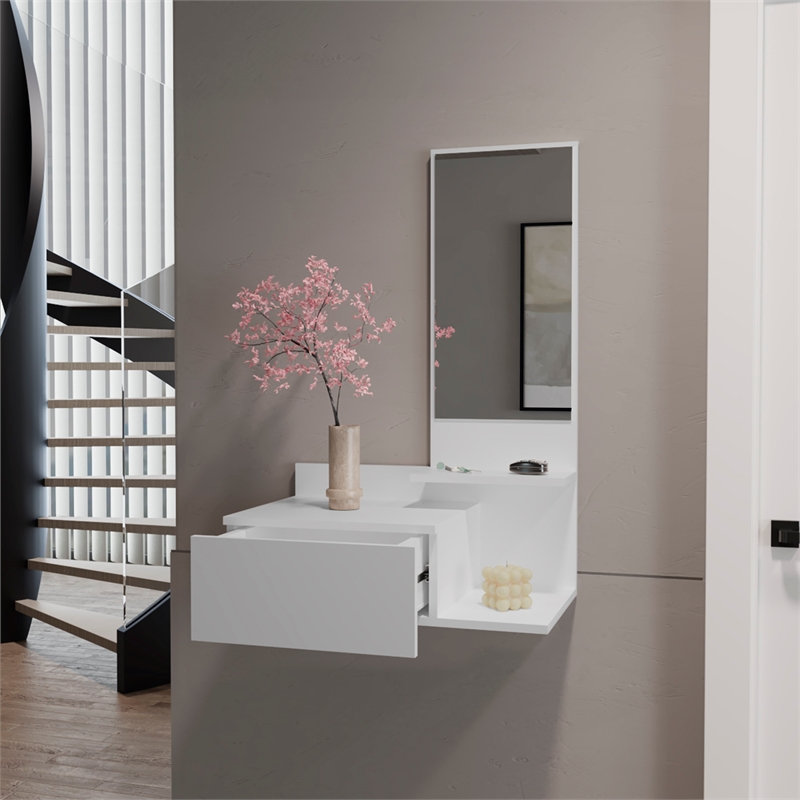 Pemberly Row Contemporary Floating Hallway Cabinet Engineered Wood White