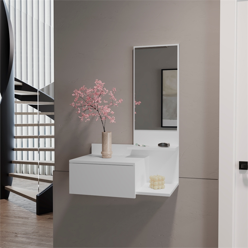 Pemberly Row Contemporary Floating Hallway Cabinet Engineered Wood White