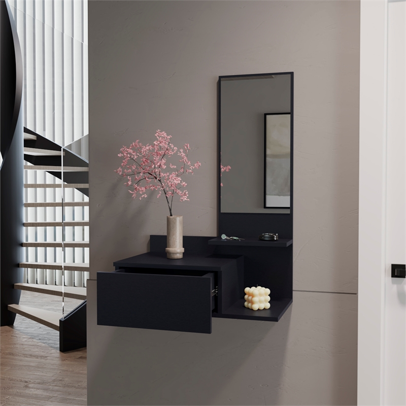 Pemberly Row Contemporary Floating Hallway Cabinet Engineered Wood Black