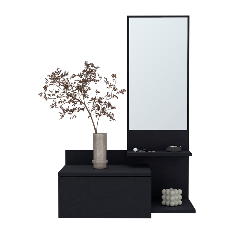 Pemberly Row Contemporary Floating Hallway Cabinet Engineered Wood Black