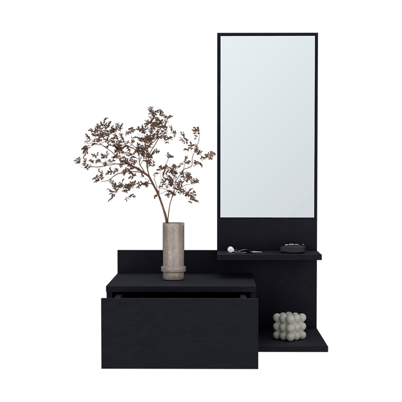Pemberly Row Contemporary Floating Hallway Cabinet Engineered Wood Black