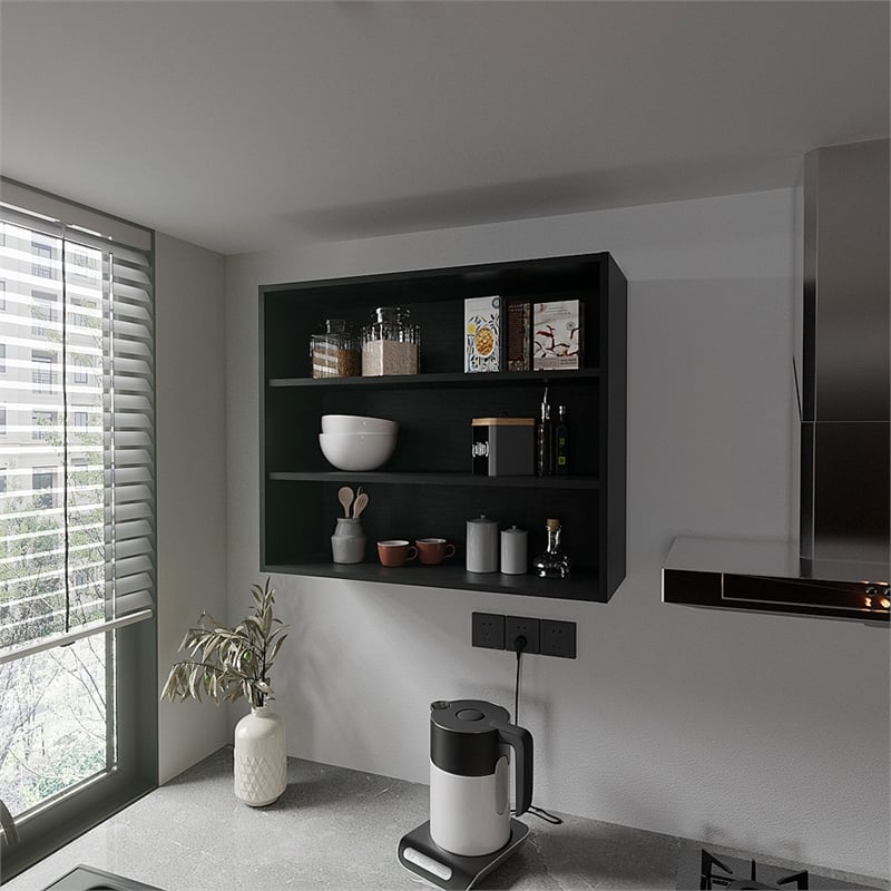 Pemberly Row Contemporary Floating Shelf Engineered Wood Black