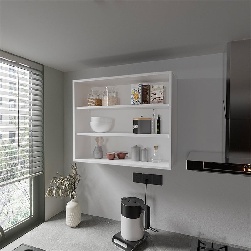 Pemberly Row Contemporary Floating Shelf Engineered Wood White