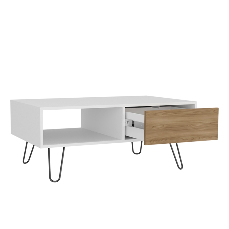Pemberly Row Contemporary Coffee table Engineered Wood White Ligth Pine