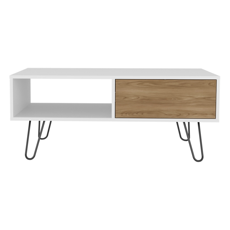 Pemberly Row Contemporary Coffee table Engineered Wood White Ligth Pine