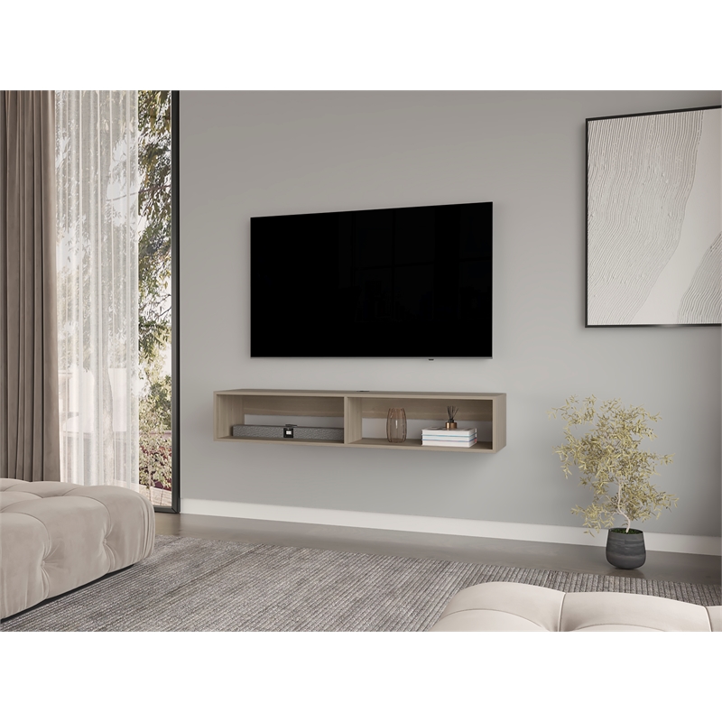 Pemberly Row Contemporary Floating TV Stand Engineered Wood Light Oak
