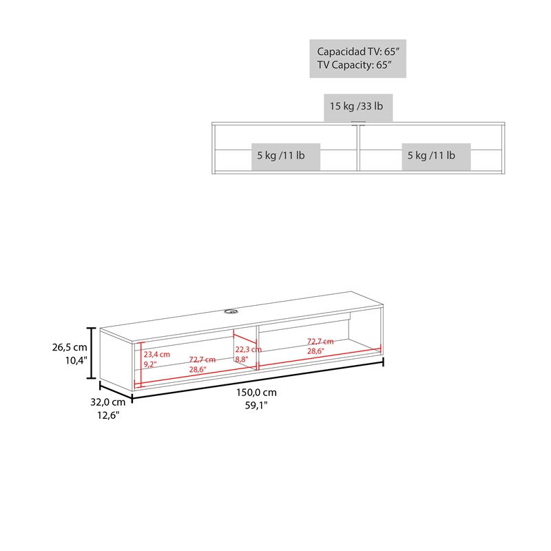 Pemberly Row Contemporary Floating TV Stand Engineered Wood Light Oak