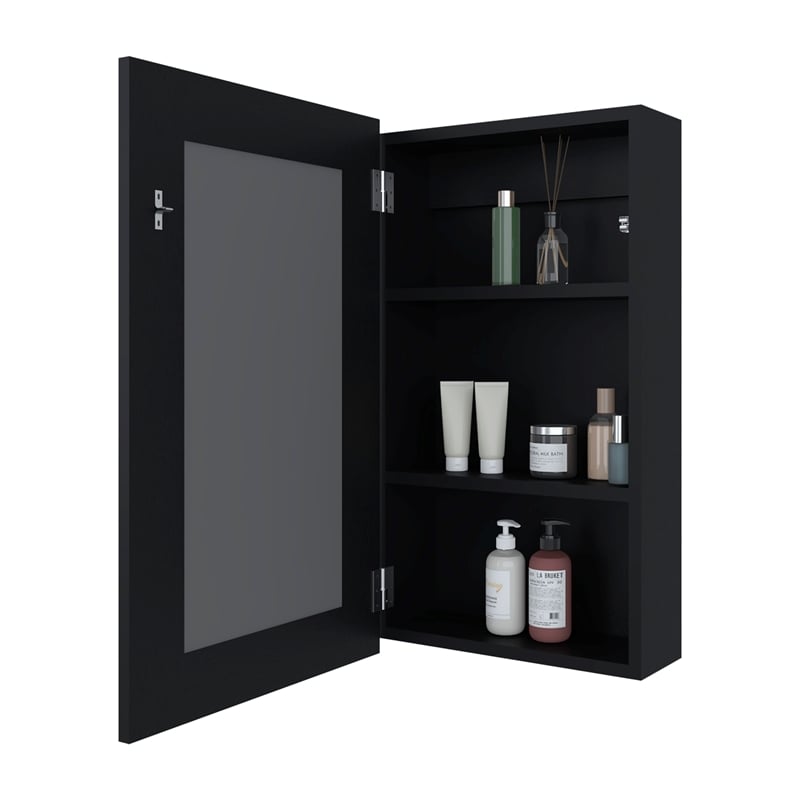 Pemberly Row Contemporary Medicine Cabinet Engineered Wood Black