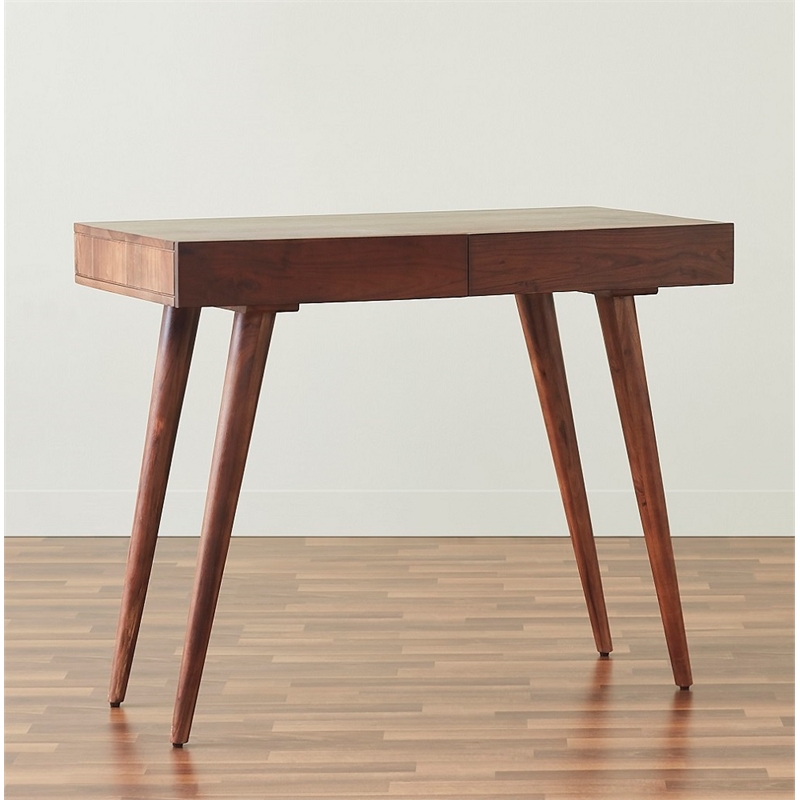 Pemberly Row Contemporary 39 inch Solid Wood Office Desk in Dark Walnut