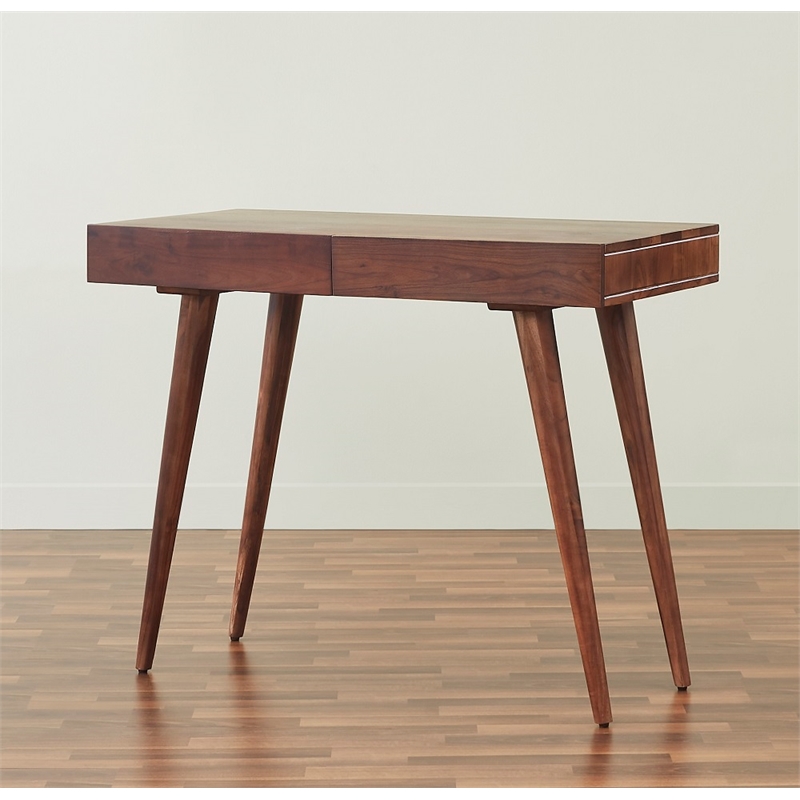 Pemberly Row Contemporary 39 inch Solid Wood Office Desk in Dark Walnut