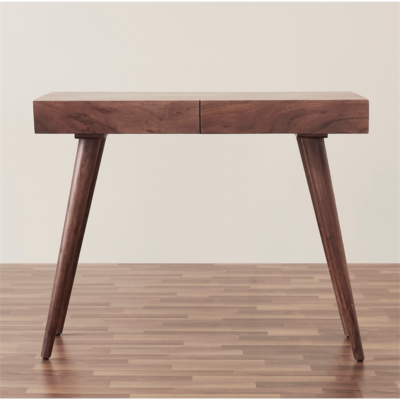 Pemberly Row Contemporary 39 inch Solid Wood Office Desk in Dark Walnut