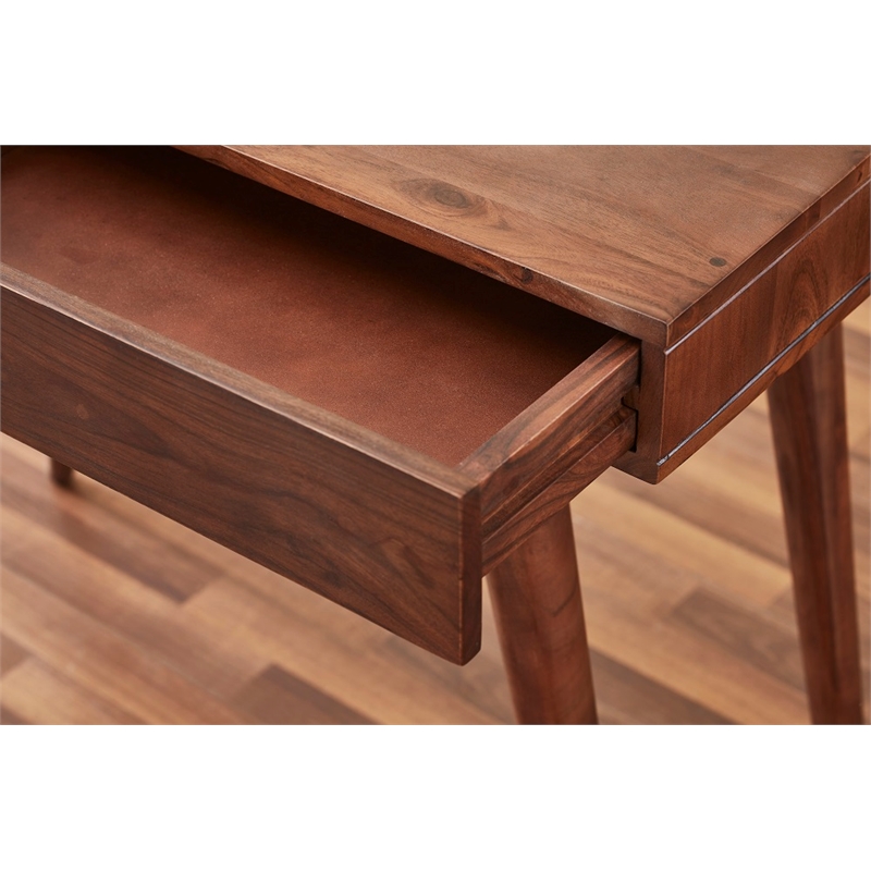 Pemberly Row Contemporary 39 inch Solid Wood Office Desk in Dark Walnut