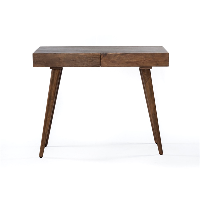 Pemberly Row Contemporary 39 inch Solid Wood Office Desk in Dark Walnut